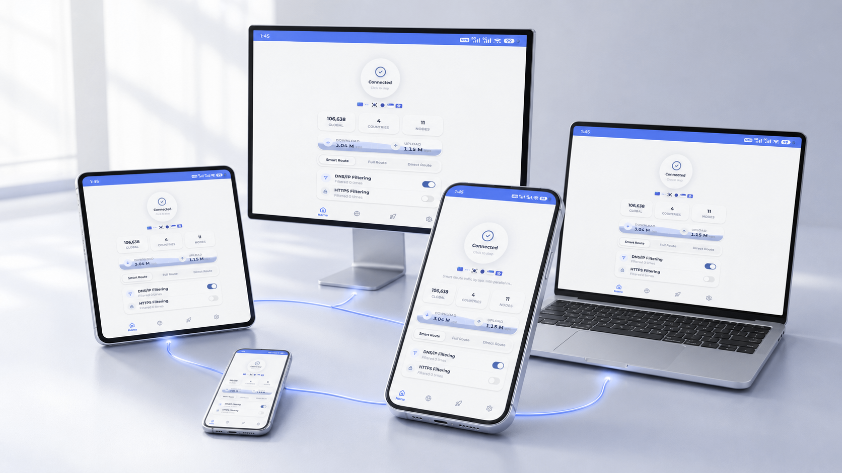 DPN App displayed across five connected devices